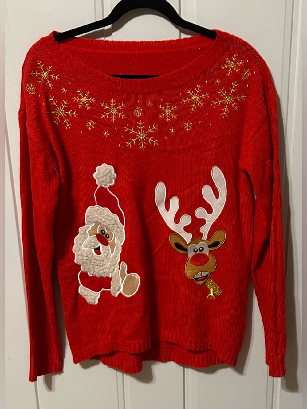 Red Holiday Santa & Reindeer Women's Sweater